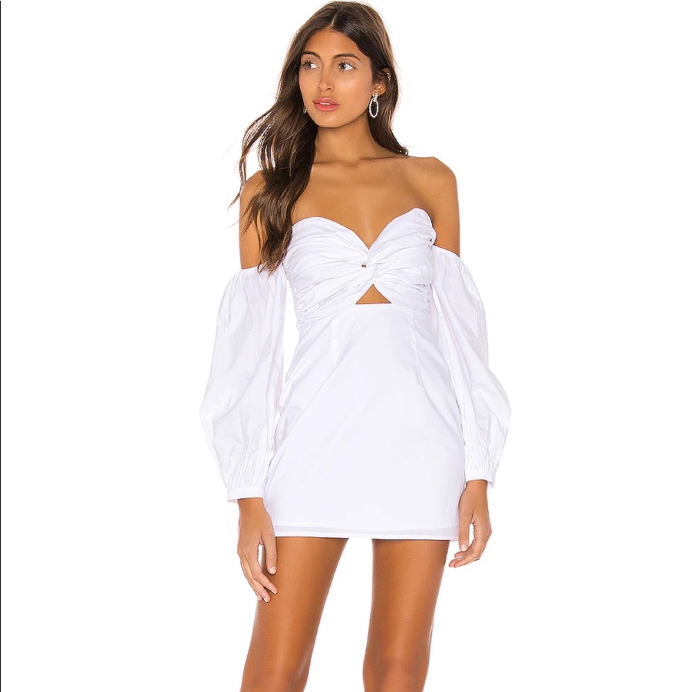 Superdown Flynn Ruched Sleeve Dress in White. Brand new. Never worn.